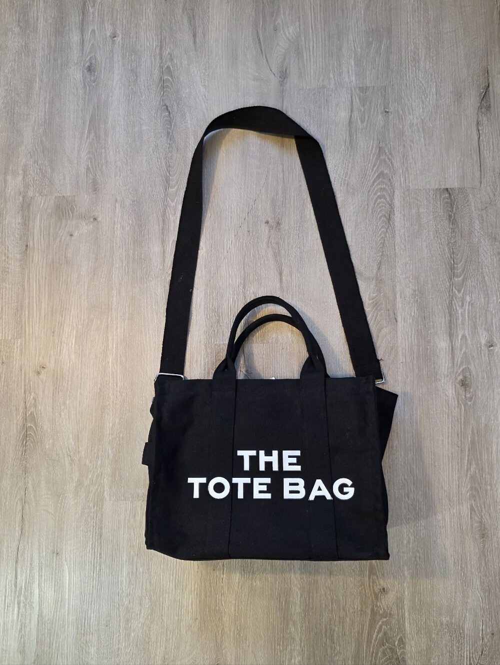 Black Canvas Shoulder Tote Bag with Bold White Print 10 X 13